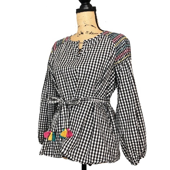 NWOT madewell smocked gingham blouse - Picture 2 of 8